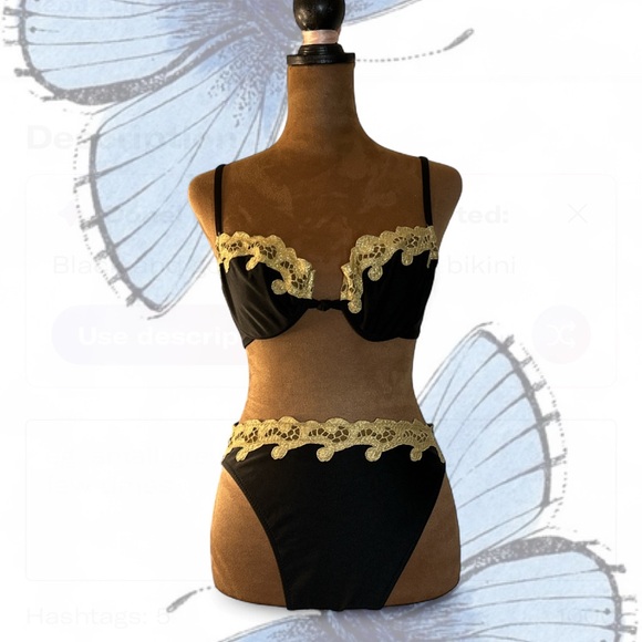 Vintage 90s Versace Style Black and Gold Bikini Set - Picture 1 of 8
